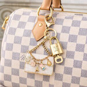 Authentic Louis Vuitton Gold Padlock 🔒 Key Set w/ Unbranded Tweed Bag Charm